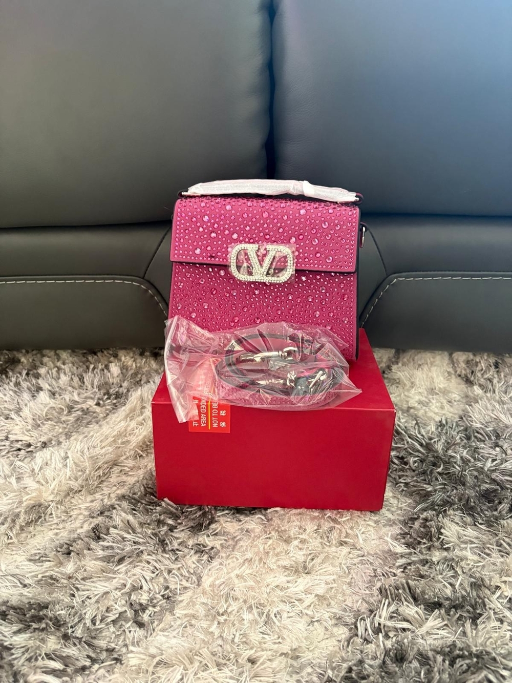 Embellished Pink Mini Top-Handle Crossbody Bag